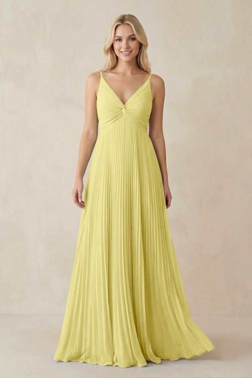 Pleated V - Neck A - Line Chiffon Bridesmaid Dress in Buttercup - KISS BRIDAL Bridesmaid Dresses