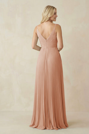 Pleated V - Neck A - Line Chiffon Bridesmaid Dress in Champagne Rose - KISS BRIDAL Bridesmaid Dresses