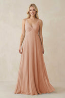 Pleated V - Neck A - Line Chiffon Bridesmaid Dress in Champagne Rose - KISS BRIDAL Bridesmaid Dresses