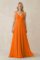Pleated V - Neck A - Line Chiffon Bridesmaid Dress in Cinnamon - KISS BRIDAL Bridesmaid Dresses