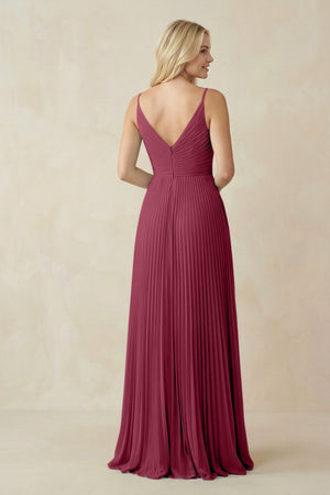 Pleated V - Neck A - Line Chiffon Bridesmaid Dress in Desert Rose - KISS BRIDAL Bridesmaid Dresses