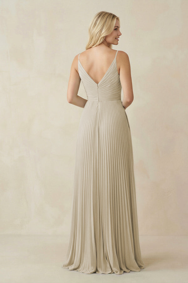 Pleated V - Neck A - Line Chiffon Bridesmaid Dress in Dove Gray - SHE IS ME Bridesmaid Dresses