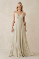 Pleated V - Neck A - Line Chiffon Bridesmaid Dress in Dove Gray - KISS BRIDAL Bridesmaid Dresses