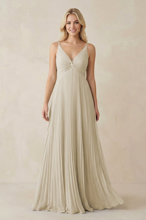 Pleated V - Neck A - Line Chiffon Bridesmaid Dress in Dove Gray - SHE IS ME Bridesmaid Dresses