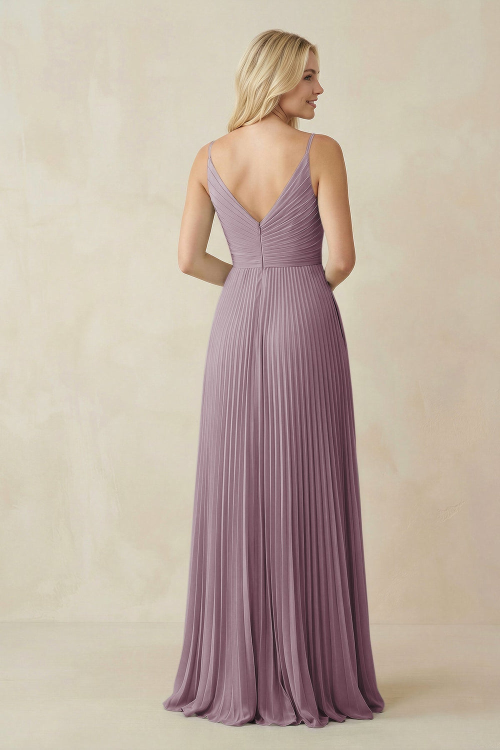 Pleated V - Neck A - Line Chiffon Bridesmaid Dress in Dusk - KISS BRIDAL Bridesmaid Dresses