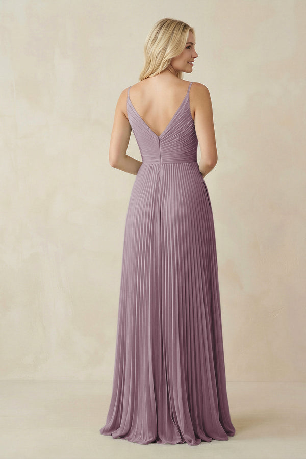 Pleated V - Neck A - Line Chiffon Bridesmaid Dress in Dusk - KISS BRIDAL Bridesmaid Dresses