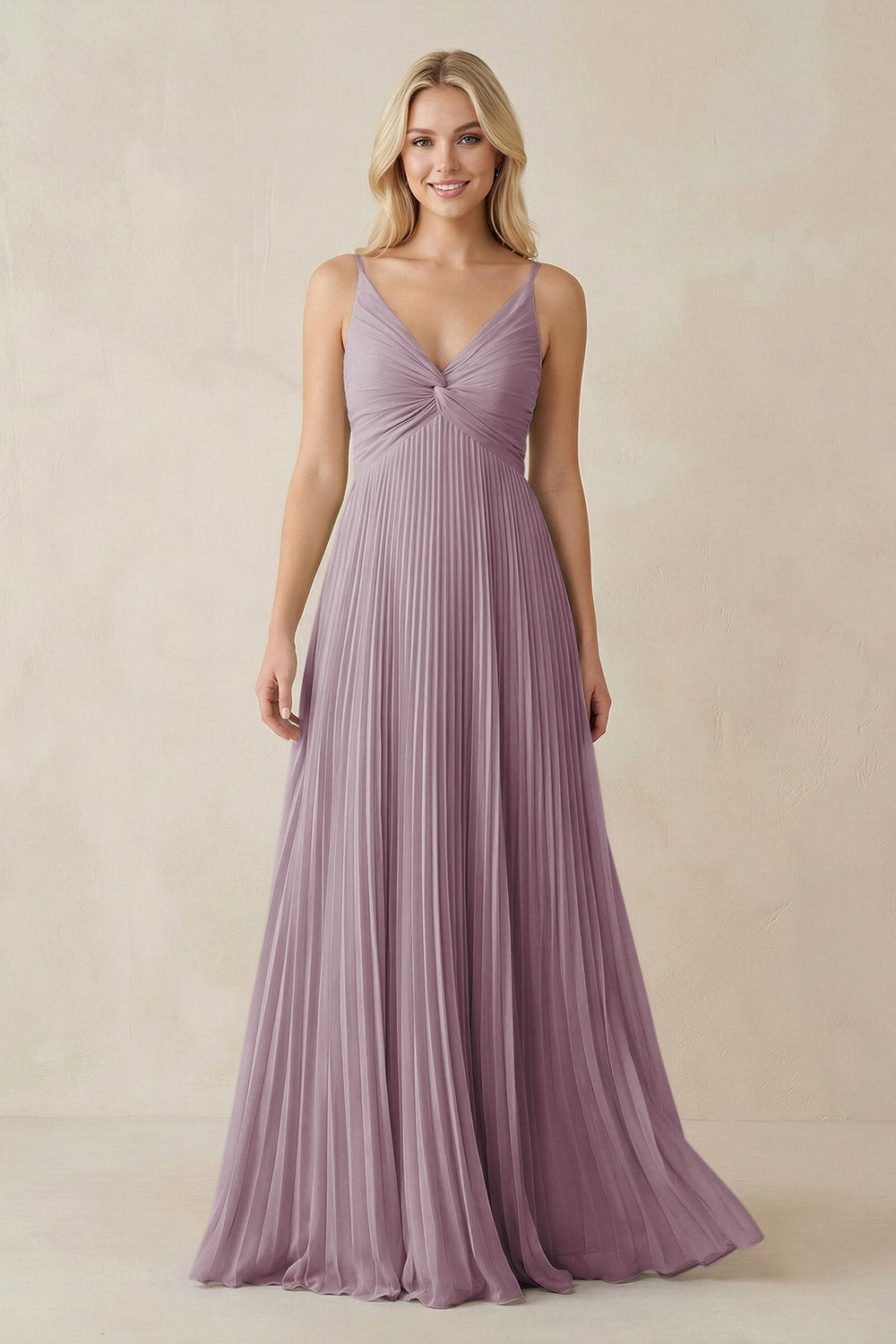 Pleated V - Neck A - Line Chiffon Bridesmaid Dress in Dusk - KISS BRIDAL Bridesmaid Dresses