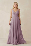 Pleated V - Neck A - Line Chiffon Bridesmaid Dress in Dusk - KISS BRIDAL Bridesmaid Dresses