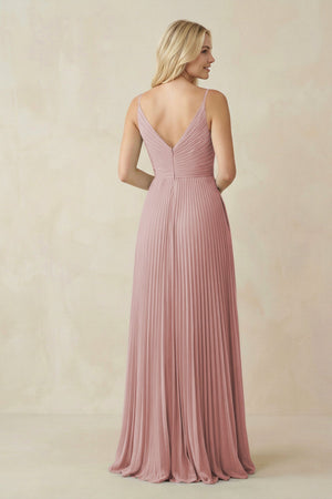 Pleated V - Neck A - Line Chiffon Bridesmaid Dress in Dusty Rose - KISS BRIDAL Bridesmaid Dresses