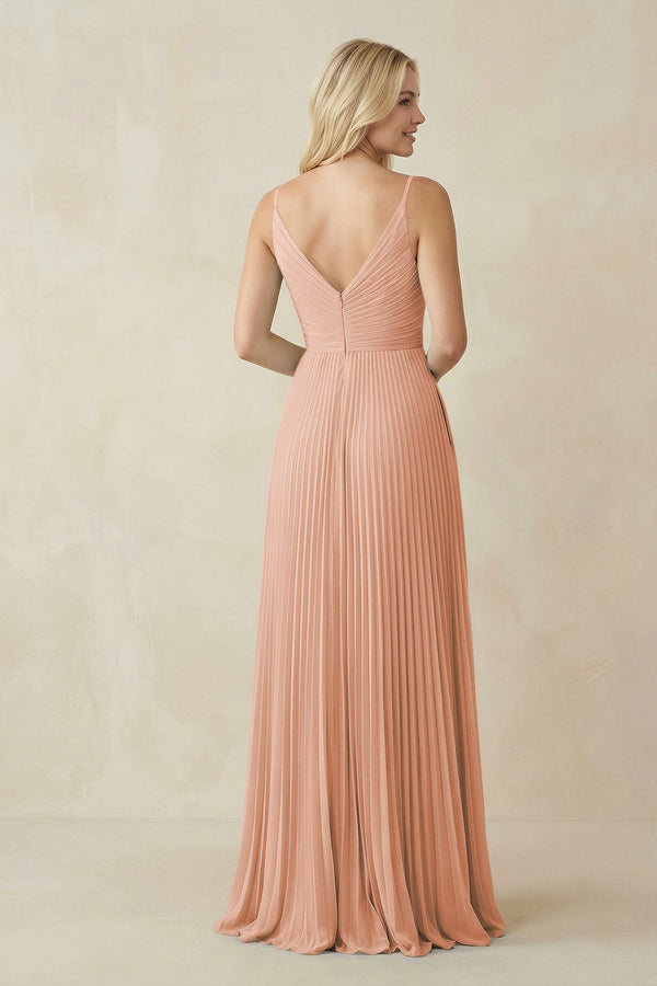 Pleated V - Neck A - Line Chiffon Bridesmaid Dress in English Rose - KISS BRIDAL Bridesmaid Dresses