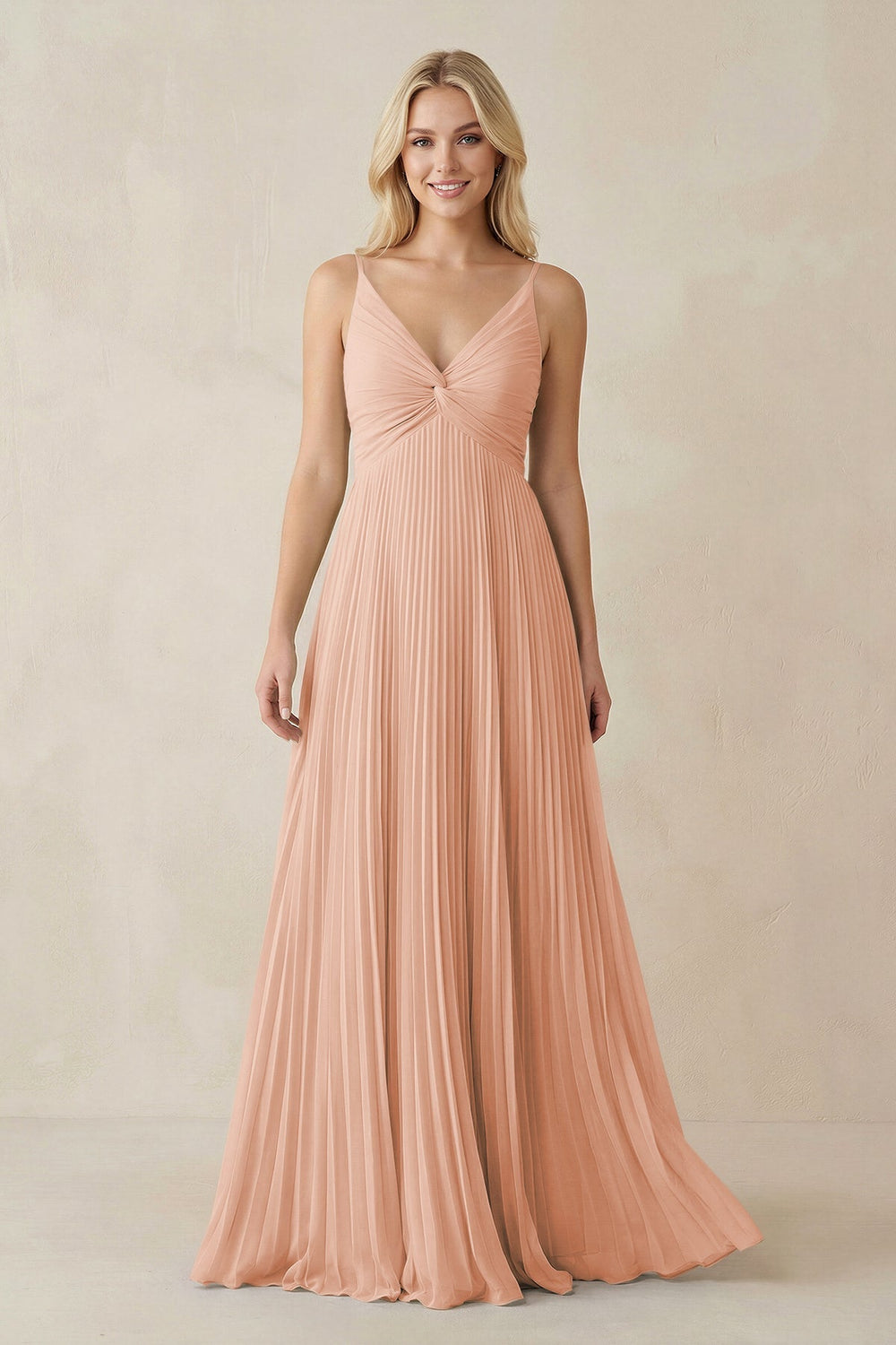 Pleated V - Neck A - Line Chiffon Bridesmaid Dress in English Rose - KISS BRIDAL Bridesmaid Dresses