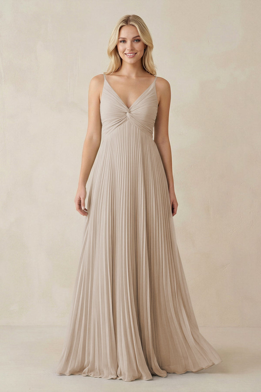 Pleated V - Neck A - Line Chiffon Bridesmaid Dress in Frost - KISS BRIDAL Bridesmaid Dresses