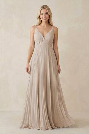 Pleated V - Neck A - Line Chiffon Bridesmaid Dress in Frost - KISS BRIDAL Bridesmaid Dresses