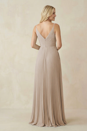 Pleated V - Neck A - Line Chiffon Bridesmaid Dress in Frost - KISS BRIDAL Bridesmaid Dresses
