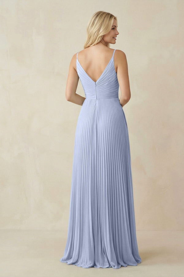 Pleated V - Neck A - Line Chiffon Bridesmaid Dress in Ice - KISS BRIDAL Bridesmaid Dresses