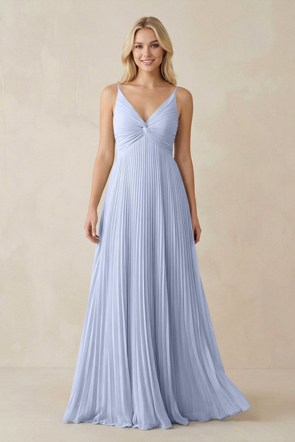 Pleated V - Neck A - Line Chiffon Bridesmaid Dress in Ice - KISS BRIDAL Bridesmaid Dresses