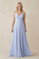 Pleated V - Neck A - Line Chiffon Bridesmaid Dress in Ice - KISS BRIDAL Bridesmaid Dresses