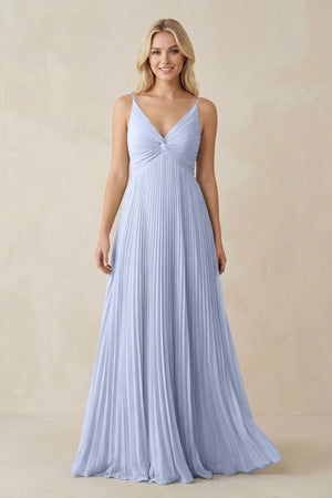 Pleated V - Neck A - Line Chiffon Bridesmaid Dress in Ice - KISS BRIDAL Bridesmaid Dresses