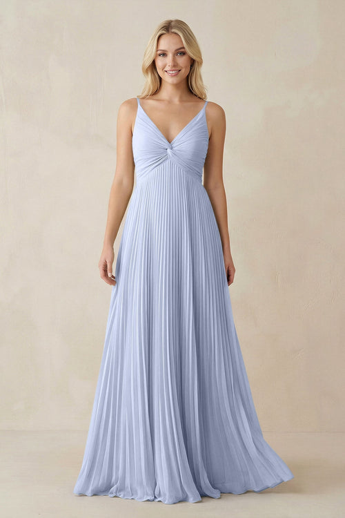 Pleated V - Neck A - Line Chiffon Bridesmaid Dress in Ice - KISS BRIDAL Bridesmaid Dresses