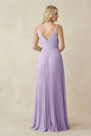 Pleated V - Neck A - Line Chiffon Bridesmaid Dress in Lavender - KISS BRIDAL Bridesmaid Dresses