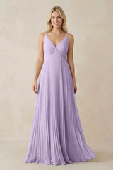 Pleated V - Neck A - Line Chiffon Bridesmaid Dress in Lavender - KISS BRIDAL Bridesmaid Dresses