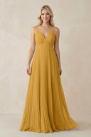 Pleated V - Neck A - Line Chiffon Bridesmaid Dress in Marigold - KISS BRIDAL Bridesmaid Dresses