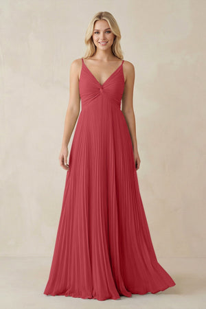 Pleated V - Neck A - Line Chiffon Bridesmaid Dress in Merlot - KISS BRIDAL Bridesmaid Dresses