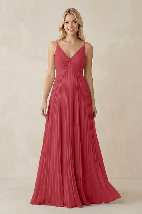 Pleated V - Neck A - Line Chiffon Bridesmaid Dress in Merlot - KISS BRIDAL Bridesmaid Dresses
