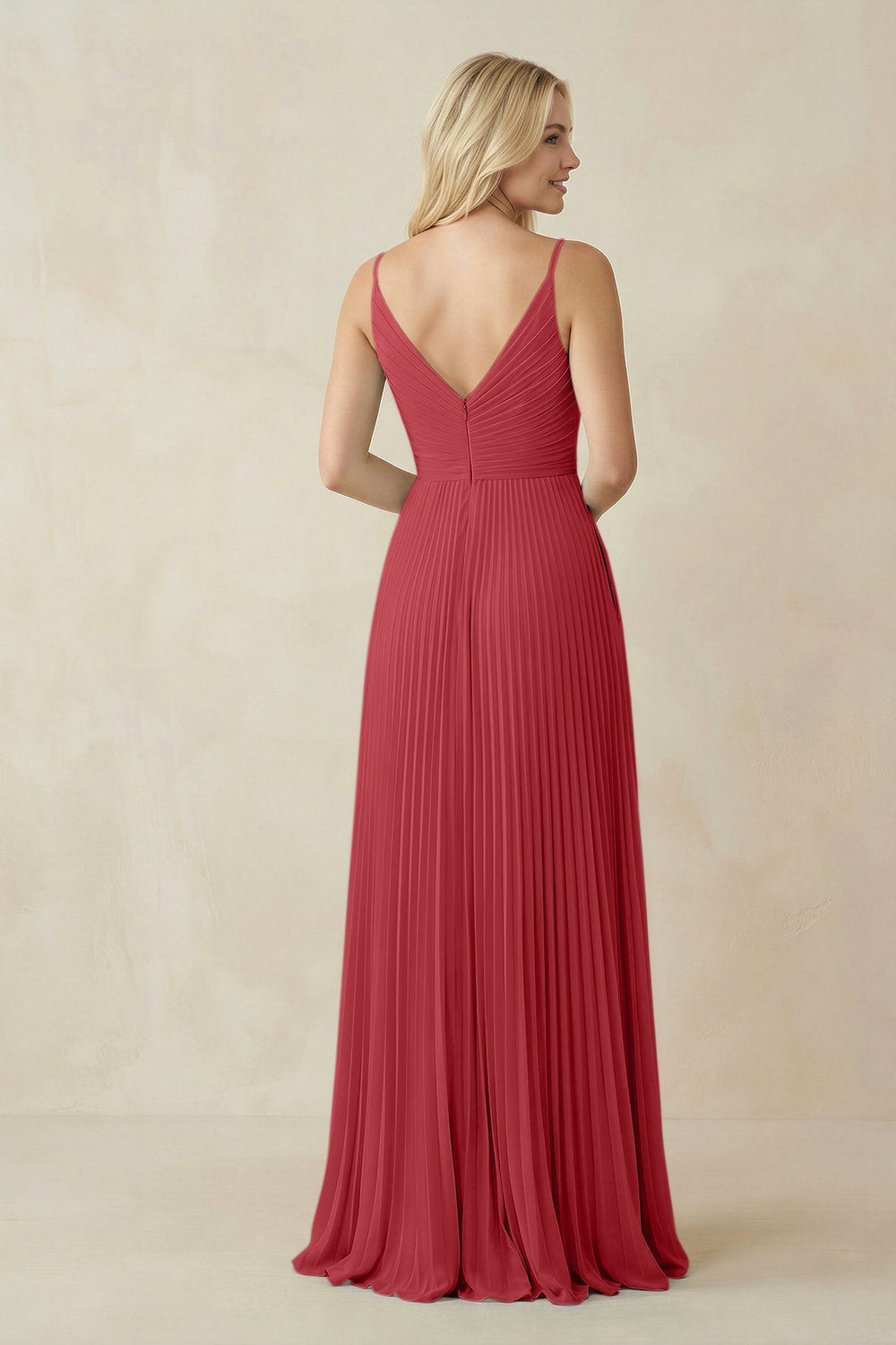 Pleated V - Neck A - Line Chiffon Bridesmaid Dress in Merlot - KISS BRIDAL Bridesmaid Dresses