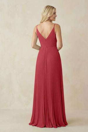 Pleated V - Neck A - Line Chiffon Bridesmaid Dress in Merlot - KISS BRIDAL Bridesmaid Dresses
