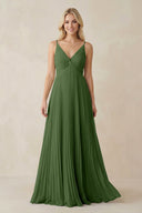 Pleated V - Neck A - Line Chiffon Bridesmaid Dress in Moss - KISS BRIDAL Bridesmaid Dresses