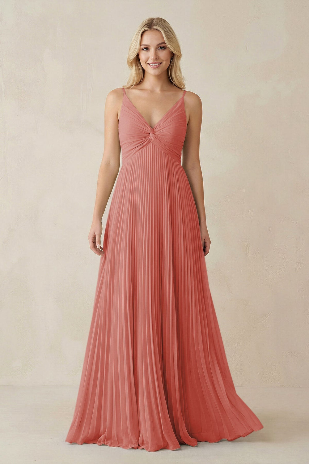 Pleated V - Neck A - Line Chiffon Bridesmaid Dress in Mulberry - KISS BRIDAL Bridesmaid Dresses