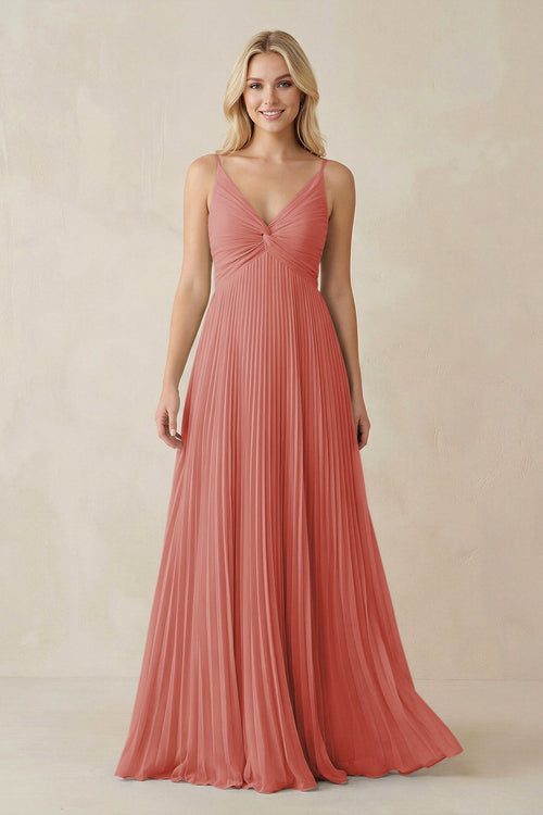 Pleated V - Neck A - Line Chiffon Bridesmaid Dress in Mulberry - SHE IS ME Bridesmaid Dresses