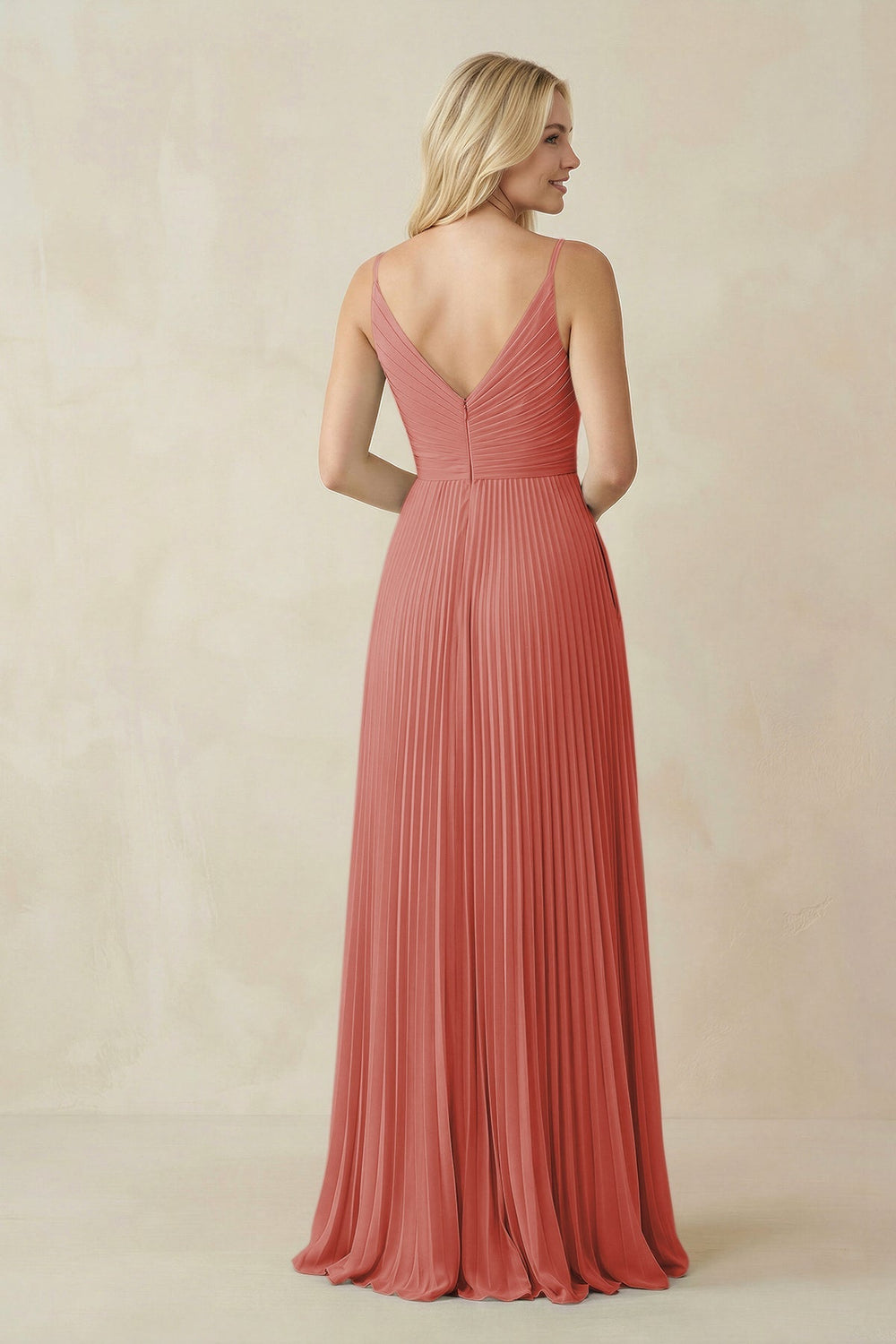 Pleated V - Neck A - Line Chiffon Bridesmaid Dress in Mulberry - KISS BRIDAL Bridesmaid Dresses