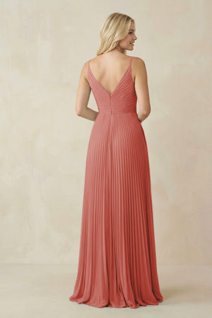 Pleated V - Neck A - Line Chiffon Bridesmaid Dress in Mulberry - SHE IS ME Bridesmaid Dresses