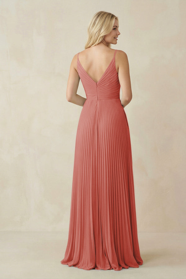 Pleated V - Neck A - Line Chiffon Bridesmaid Dress in Mulberry - SHE IS ME Bridesmaid Dresses