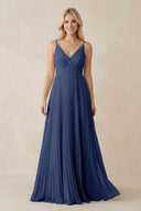 Pleated V - Neck A - Line Chiffon Bridesmaid Dress in Navy - KISS BRIDAL Bridesmaid Dresses
