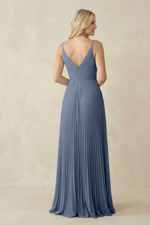 Pleated V - Neck A - Line Chiffon Bridesmaid Dress in Neptune - KISS BRIDAL Bridesmaid Dresses