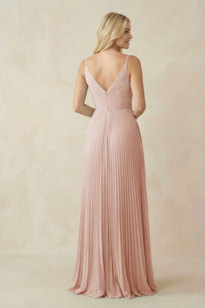 Pleated V - Neck A - Line Chiffon Bridesmaid Dress in Pale Blush - KISS BRIDAL Bridesmaid Dresses