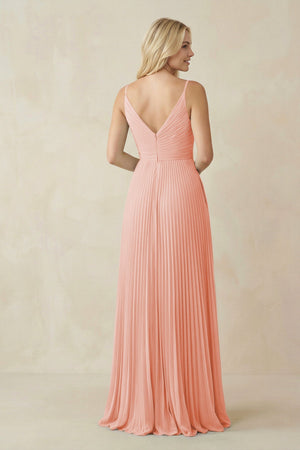 Pleated V - Neck A - Line Chiffon Bridesmaid Dress in Rose Petal - SHE IS ME Bridesmaid Dresses