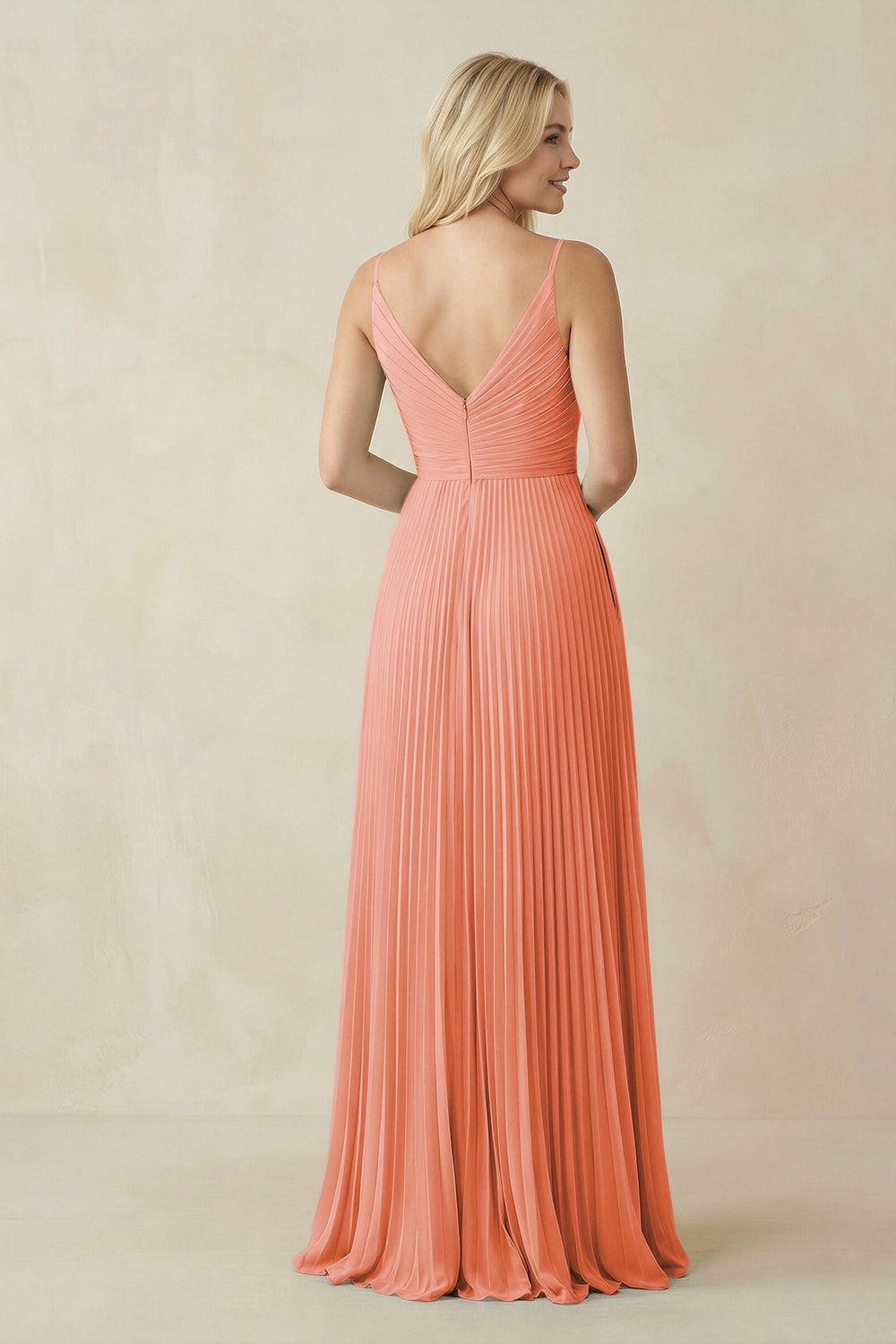 Pleated V - Neck A - Line Chiffon Bridesmaid Dress in Rosette - KISS BRIDAL Bridesmaid Dresses