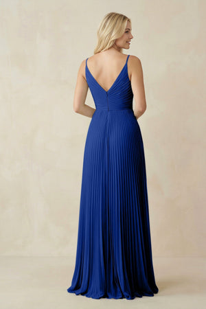 Pleated V - Neck A - Line Chiffon Bridesmaid Dress in Royal Blue - SHE IS ME Bridesmaid Dresses