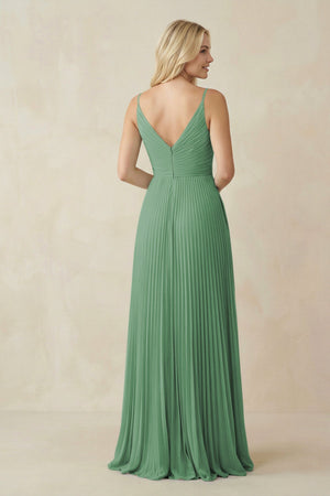 Pleated V - Neck A - Line Chiffon Bridesmaid Dress in Sea Glass - SHE IS ME Bridesmaid Dresses
