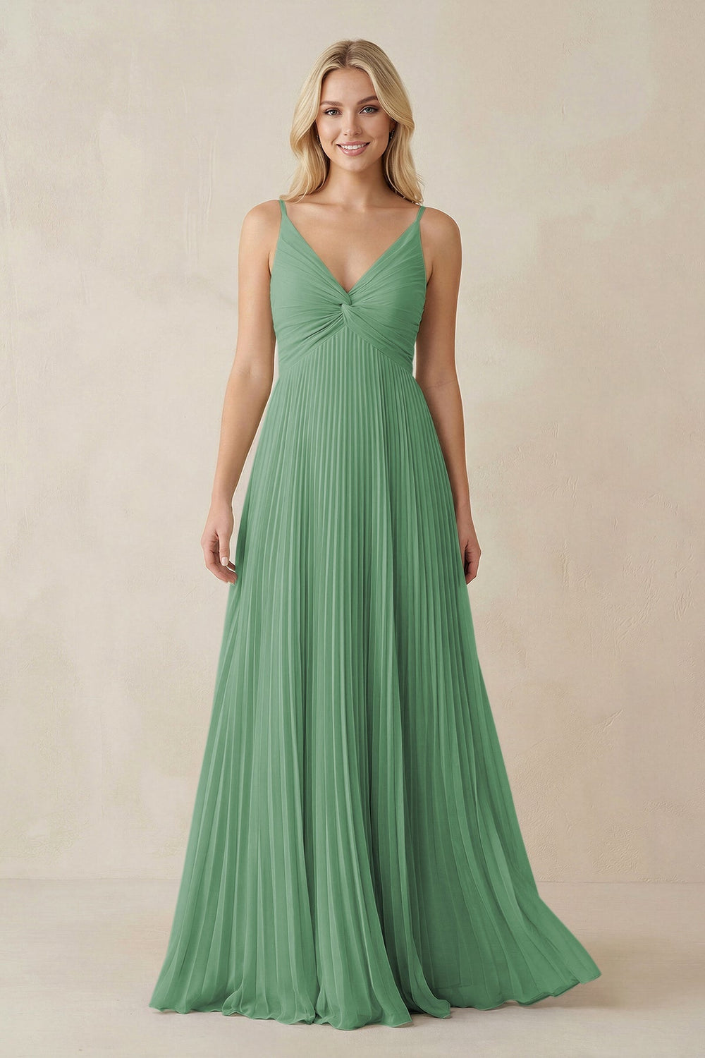 Pleated V - Neck A - Line Chiffon Bridesmaid Dress in Sea Glass - SHE IS ME Bridesmaid Dresses