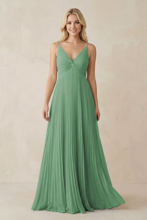 Pleated V - Neck A - Line Chiffon Bridesmaid Dress in Sea Glass - SHE IS ME Bridesmaid Dresses