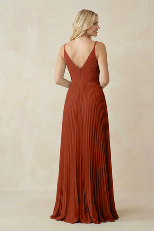 Pleated V - Neck A - Line Chiffon Bridesmaid Dress in Spice - KISS BRIDAL Bridesmaid Dresses