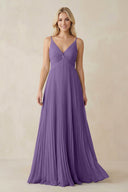 Pleated V - Neck A - Line Chiffon Bridesmaid Dress in Tahiti - KISS BRIDAL Bridesmaid Dresses