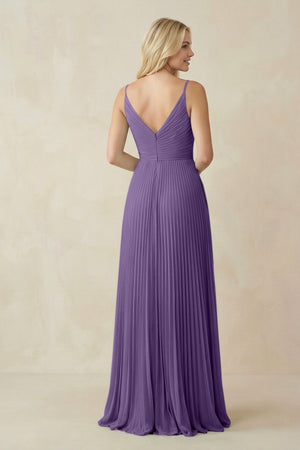 Pleated V - Neck A - Line Chiffon Bridesmaid Dress in Tahiti - KISS BRIDAL Bridesmaid Dresses