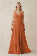 Pleated V - Neck A - Line Chiffon Bridesmaid Dress in Terracotta - KISS BRIDAL Bridesmaid Dresses