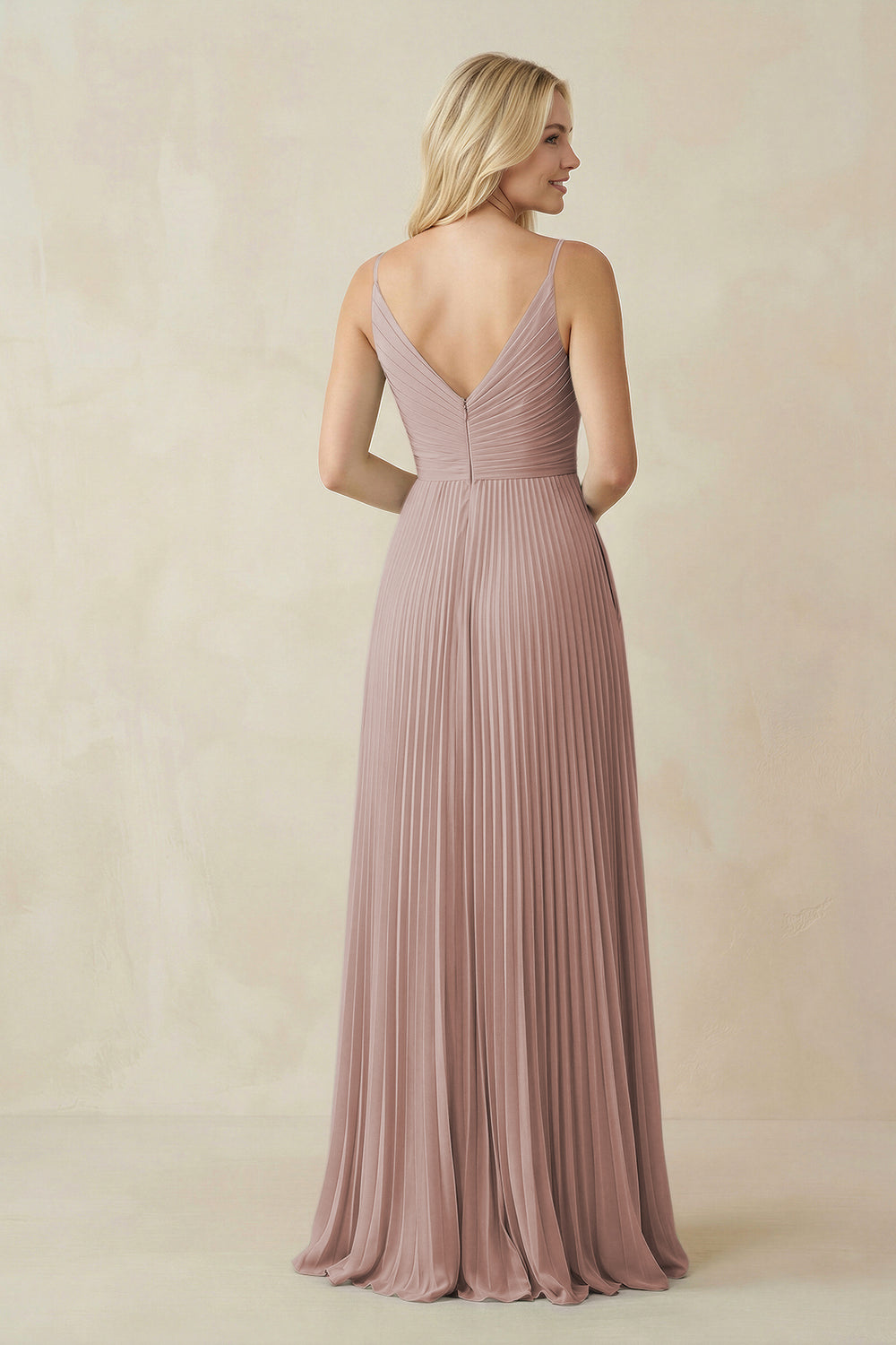 Pleated V-Neck A-Line Chiffon Bridesmaid Dress in Toffee